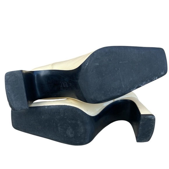 ZARA Ivory Cream Patent Leather Mid Calf Chelsea Boots Size 6 - Picture 5 of 8